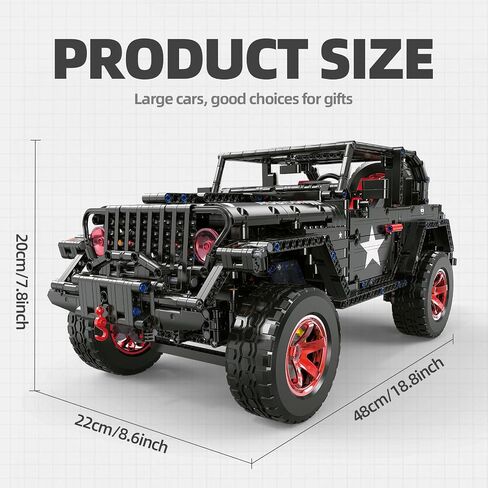 RC Off-Road SUV Wrangler Black Warrior Building Kits, 1/8 Scale Pickup Truck Car with Remote Control Lights, Challenge Building Blocks Gift for Technical Enthusiasts Adults & Teens Age 14+ (2272PCS) in Kuwait