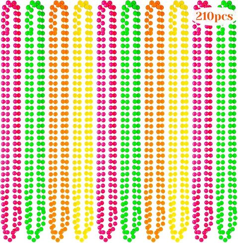 Janmercy 210 PCS Neon Beads Netlace Bulk Brange Green Pink Bead Necklace 80's Party Necklace for Summer Carnival Birthday Party Club Club Club Decorts in Kuwait