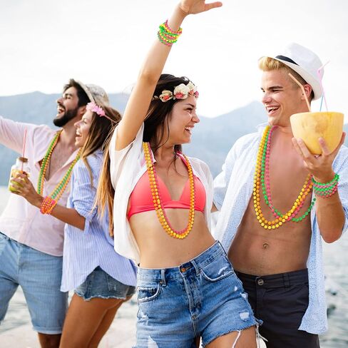 Janmercy 210 PCS Neon Beads Netlace Bulk Brange Green Pink Bead Necklace 80's Party Necklace for Summer Carnival Birthday Party Club Club Club Decorts in Kuwait