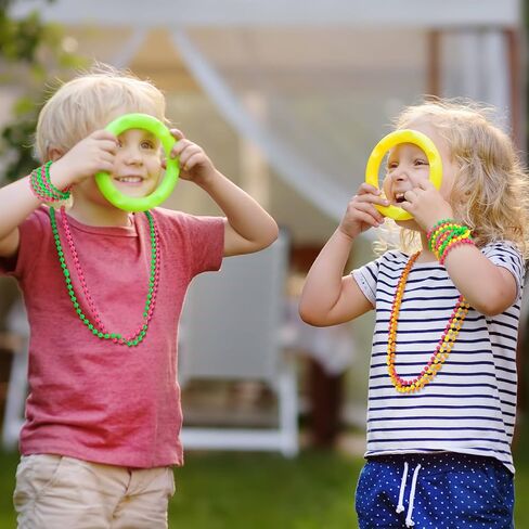 Janmercy 210 PCS Neon Beads Netlace Bulk Brange Green Pink Bead Necklace 80's Party Necklace for Summer Carnival Birthday Party Club Club Club Decorts in Kuwait