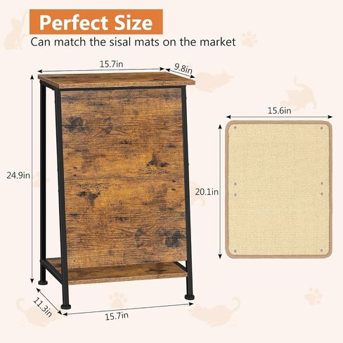Cat Scratcher Furniture Small End Table with Sisal Scratching Mat, Farmhouse Sofa Table with Natural Sisal Scratching Pads, Vertical Cat Scratching Post for Indoor Cats, Rustic Brown in Saudi Arabia