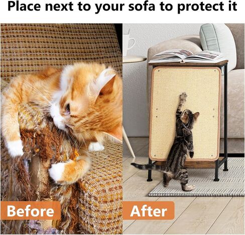 Cat Scratcher Furniture Small End Table with Sisal Scratching Mat, Farmhouse Sofa Table with Natural Sisal Scratching Pads, Vertical Cat Scratching Post for Indoor Cats, Rustic Brown in Saudi Arabia