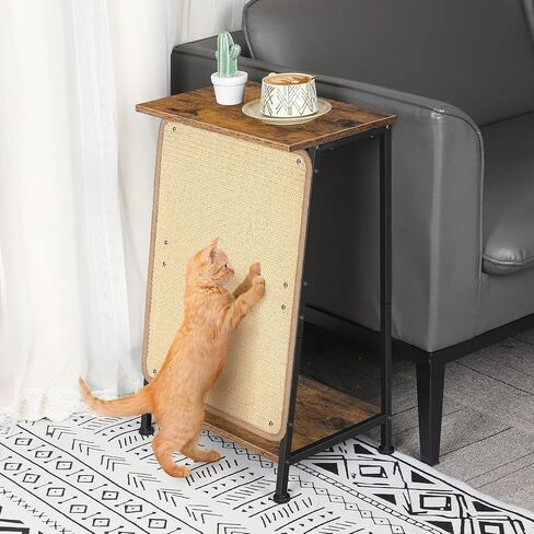 Cat Scratcher Furniture Small End Table with Sisal Scratching Mat, Farmhouse Sofa Table with Natural Sisal Scratching Pads, Vertical Cat Scratching Post for Indoor Cats, Rustic Brown in Saudi Arabia