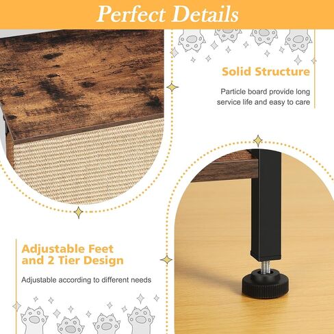 Cat Scratcher Furniture Small End Table with Sisal Scratching Mat, Farmhouse Sofa Table with Natural Sisal Scratching Pads, Vertical Cat Scratching Post for Indoor Cats, Rustic Brown in Saudi Arabia