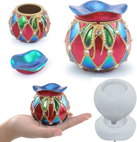 Ynxee Egg Shape Box with Heart Lid Epoxy Mold, for Small Trinket Jar Making, DIY Resin Casting Silicone Mold with 100pcs Matching Decorative Diamond in Kuwait