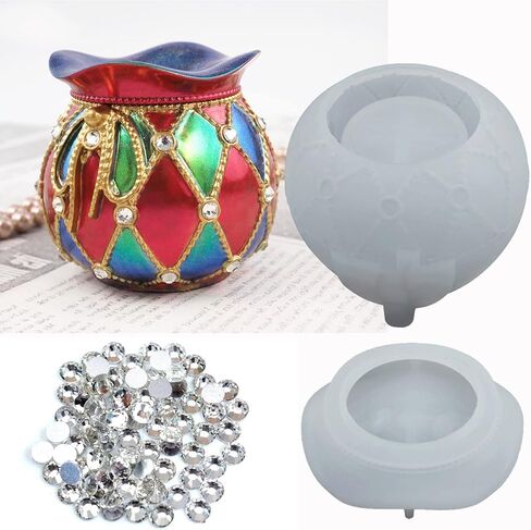 Ynxee Egg Shape Box with Heart Lid Epoxy Mold, for Small Trinket Jar Making, DIY Resin Casting Silicone Mold with 100pcs Matching Decorative Diamond in Kuwait