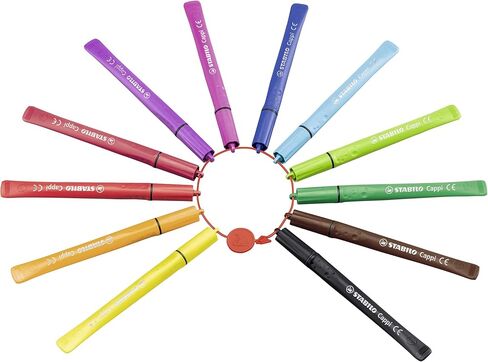 Fibre-Tip Pen with Cap-Ring - STABILO Cappi - Pack of 18 - Assorted Colours + 2 Cap-Rings in Kuwait