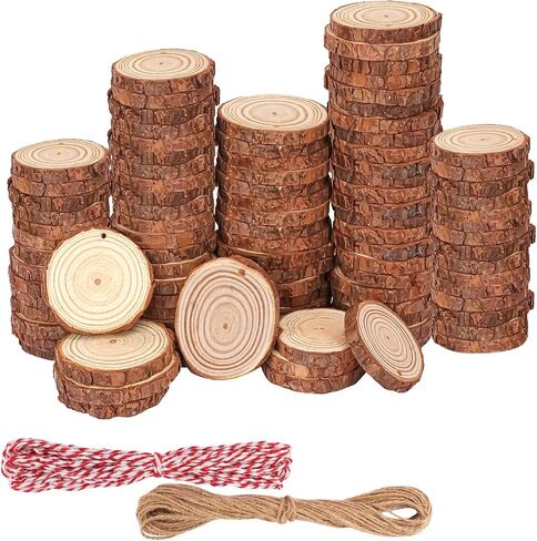 90 PCS شريحة خشبية طبيعية مع ثقب للحرف ، قطرها 3.54-3.94 بوصة ، شرائح خشبية مثالية وأقراص خشبية للأقراص المركزية ، الزخارف ، وأكثر من ذلك (تشمل 2 حبل) in Kuwait