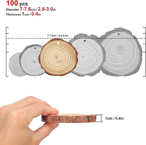 90 PCS شريحة خشبية طبيعية مع ثقب للحرف ، قطرها 3.54-3.94 بوصة ، شرائح خشبية مثالية وأقراص خشبية للأقراص المركزية ، الزخارف ، وأكثر من ذلك (تشمل 2 حبل) in Kuwait