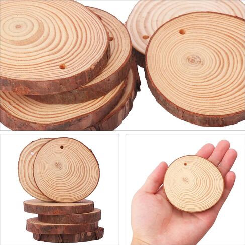 90 PCS شريحة خشبية طبيعية مع ثقب للحرف ، قطرها 3.54-3.94 بوصة ، شرائح خشبية مثالية وأقراص خشبية للأقراص المركزية ، الزخارف ، وأكثر من ذلك (تشمل 2 حبل) in Kuwait