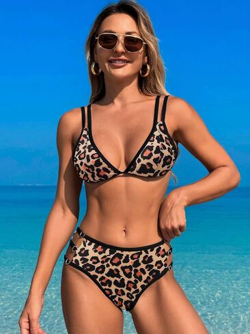 Two Piece Swimsuit Women Bikini Sets Cutout Swimwear Push Up Sexy Bathing Suit Cheeky Cute Beachwear V Neck in Saudi Arabia