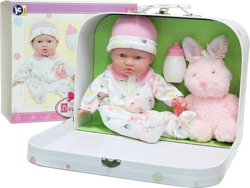 JC Toys - LA Baby Travel Case Gift | قوقازي بحجم 11 بوصة دمية طفل ناعم صغير | قابلة للغسل | زي لطيف ، زجاجة ، مصاصة وأرنب الفخمة | للأطفال 12 شهرًا +، وردي in Saudi Arabia
