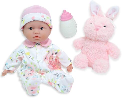 JC Toys - LA Baby Travel Case Gift | قوقازي بحجم 11 بوصة دمية طفل ناعم صغير | قابلة للغسل | زي لطيف ، زجاجة ، مصاصة وأرنب الفخمة | للأطفال 12 شهرًا +، وردي in Saudi Arabia