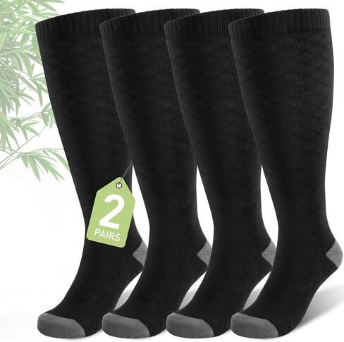 Plus Size Compression Socks for Women Wide Calf (2 Pairs) 15-20mmHg Bamboo Viscose Knee High Sock Support for Nurses Pregnancy Travel XL（Gray&Pink） in Saudi Arabia