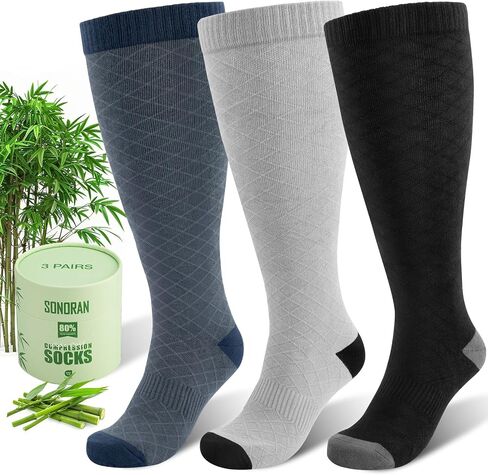 Plus Size Compression Socks for Women Wide Calf (2 Pairs) 15-20mmHg Bamboo Viscose Knee High Sock Support for Nurses Pregnancy Travel XL（Gray&Pink） in Saudi Arabia