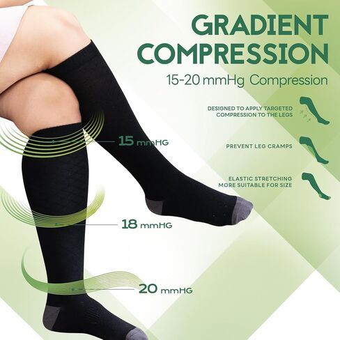 Plus Size Compression Socks for Women Wide Calf (2 Pairs) 15-20mmHg Bamboo Viscose Knee High Sock Support for Nurses Pregnancy Travel XL（Gray&Pink） in Kuwait