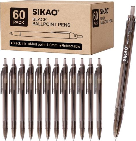 Black Pens Bulk, Box of 60 Pack Black Ink Pens Ballpoint Smooth Writing Pens No Smudge, Retractable Ball Point Pens Medium Point, Click Pens, Server Pens for Waitress, School Office Supplies in Saudi Arabia