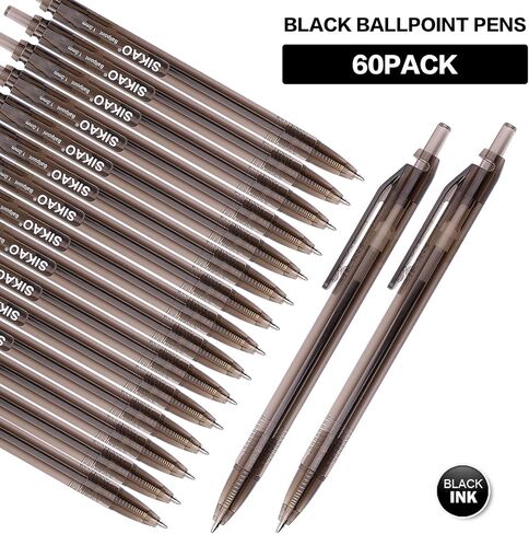 Black Pens Bulk, Box of 60 Pack Black Ink Pens Ballpoint Smooth Writing Pens No Smudge, Retractable Ball Point Pens Medium Point, Click Pens, Server Pens for Waitress, School Office Supplies in Saudi Arabia