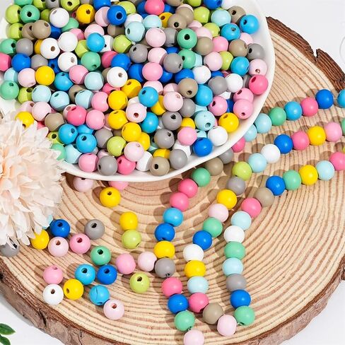 DAHI 550pcs Colorful Round Wooden Beads for Craft Natual Wooden Beads Assorted Farmhouse Loose Craft Bead Painted Wooden Beads for DIY Jewelry Making (0.8/1/1.2cm Color 550pcs) in Saudi Arabia