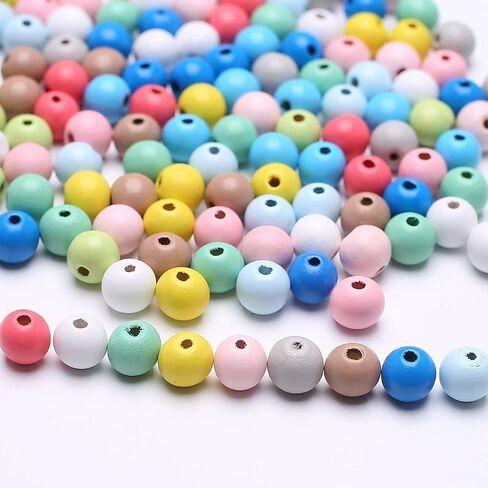 DAHI 550pcs Colorful Round Wooden Beads for Craft Natual Wooden Beads Assorted Farmhouse Loose Craft Bead Painted Wooden Beads for DIY Jewelry Making (0.8/1/1.2cm Color 550pcs) in Saudi Arabia