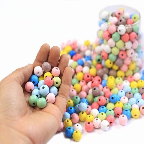 DAHI 550pcs Colorful Round Wooden Beads for Craft Natual Wooden Beads Assorted Farmhouse Loose Craft Bead Painted Wooden Beads for DIY Jewelry Making (0.8/1/1.2cm Color 550pcs) in Saudi Arabia
