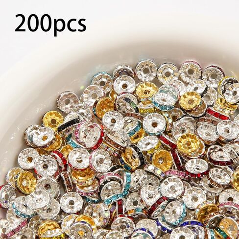 200pcs Rondelle Spacer Beads 10mm Crystal Bead Spacers Color Rondelle Spacer Beads Rhinestone Spacer Beads for Beaded Pens Jewelry Making Bulk(10MM) in Saudi Arabia