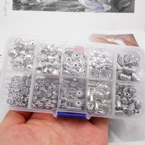 210PCS Mixed Alloy Antique Silver Spacer Beads Bulk Flower Loose Bead for Bracelets Necklaces Earrings Jewelry Making 7 Styles in Saudi Arabia