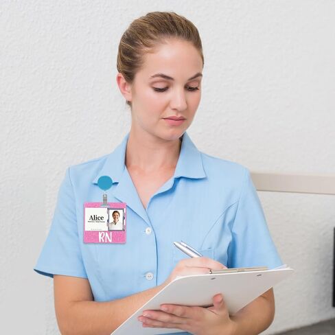 RN Badge Buddy Card, Glitter Nurse Badge Buddy Horizontal Nursing ID Card Sleeve Nurse Nursing Accessories Badge Identification Tags Gifts for Nurse Doctor Hospital Worker(Pink) in Kuwait