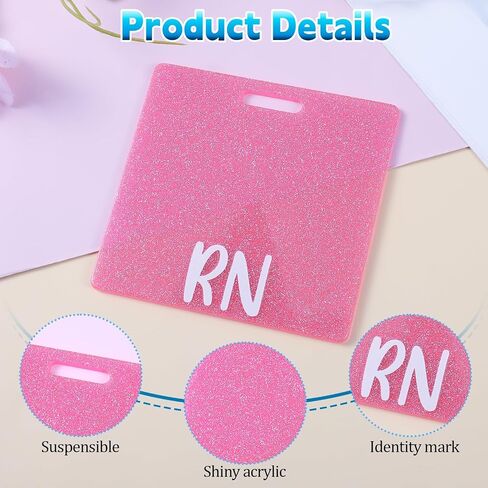 RN Badge Buddy Card, Glitter Nurse Badge Buddy Horizontal Nursing ID Card Sleeve Nurse Nursing Accessories Badge Identification Tags Gifts for Nurse Doctor Hospital Worker(Pink) in Kuwait