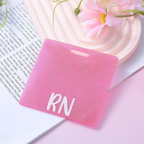 RN Badge Buddy Card, Glitter Nurse Badge Buddy Horizontal Nursing ID Card Sleeve Nurse Nursing Accessories Badge Identification Tags Gifts for Nurse Doctor Hospital Worker(Pink) in Kuwait