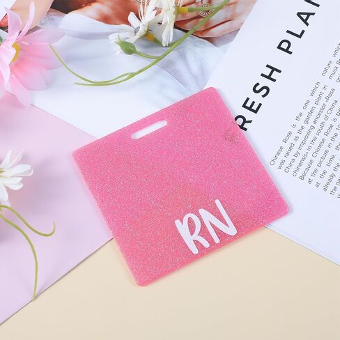 RN Badge Buddy Card, Glitter Nurse Badge Buddy Horizontal Nursing ID Card Sleeve Nurse Nursing Accessories Badge Identification Tags Gifts for Nurse Doctor Hospital Worker(Pink) in Kuwait