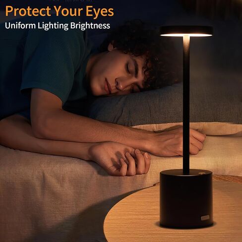 Minimalist Desk Lamp Aluminum Metal LED Read Lamp Rechargeable Black Table Lamp Type-C 5000mAh 3 Color Stepless Dimming for Restaurant,Study,Dorm,Bedroom (13.4IN) in Saudi Arabia