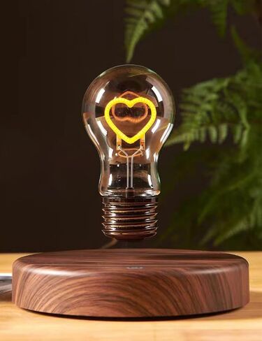 MOOCCI Levitating Bulb Lamp Magnetic Floating Light Desk Lamp Night Light, 360 Degree Wireless Automatic Rotating Light for Gifts Home Office Decor Desk Tech Toys (Round-Heart Bulb) in Kuwait