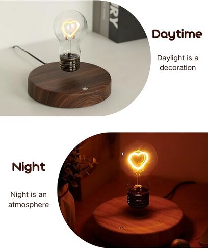 MOOCCI Levitating Bulb Lamp Magnetic Floating Light Desk Lamp Night Light, 360 Degree Wireless Automatic Rotating Light for Gifts Home Office Decor Desk Tech Toys (Round-Heart Bulb) in Kuwait