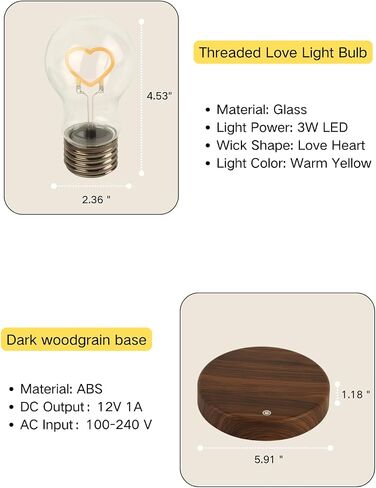 MOOCCI Levitating Bulb Lamp Magnetic Floating Light Desk Lamp Night Light, 360 Degree Wireless Automatic Rotating Light for Gifts Home Office Decor Desk Tech Toys (Round-Heart Bulb) in Kuwait