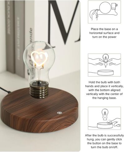 MOOCCI Levitating Bulb Lamp Magnetic Floating Light Desk Lamp Night Light, 360 Degree Wireless Automatic Rotating Light for Gifts Home Office Decor Desk Tech Toys (Round-Heart Bulb) in Kuwait