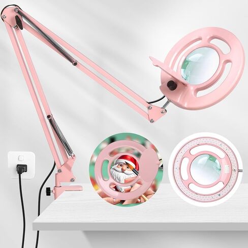 Pink Flexible Arm Magnifying Glass with Light & Stand, 2200 Lumen LED Lamp, Stepless Dimming in Saudi Arabia
