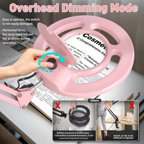 Pink Flexible Arm Magnifying Glass with Light & Stand, 2200 Lumen LED Lamp, Stepless Dimming in Saudi Arabia