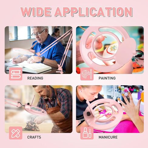 Pink Flexible Arm Magnifying Glass with Light & Stand, 2200 Lumen LED Lamp, Stepless Dimming in Saudi Arabia