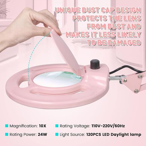Pink Flexible Arm Magnifying Glass with Light & Stand, 2200 Lumen LED Lamp, Stepless Dimming in Saudi Arabia
