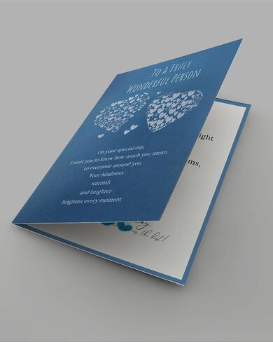 Heartfelt Birthday Card – Elegant Blue Design with Silver Hearts, “To a Truly Wonderful Person" Cover, Pre-Written Heartfelt Happy Birthday 3-Part Wishes, 8.3 x 5.8 Inches in Kuwait