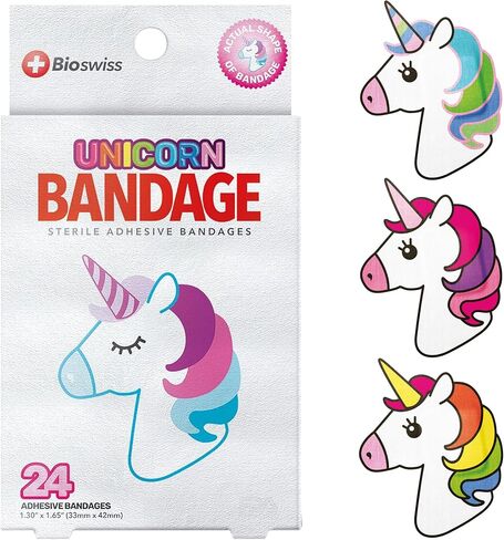 BioSwiss Bandages, Unicorn Shaped Self Adhesive Bandage, Latex Free Sterile Wound Care, Fun First Aid Kit Supplies for Kids, 24 Count in Saudi Arabia