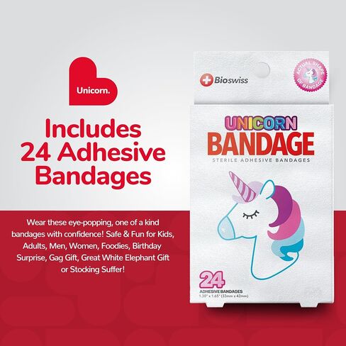 BioSwiss Bandages, Unicorn Shaped Self Adhesive Bandage, Latex Free Sterile Wound Care, Fun First Aid Kit Supplies for Kids, 24 Count in Saudi Arabia