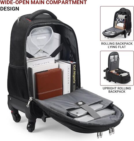StarCloud 45L Rolling Backpack for 17.3" Laptop - 22x14x9", Water-Resistant Luggage with 4 Extra Wheels, Roller Travel Laptop Backpack for Business, Wheeled Backpack for Travel and Commuting in Kuwait