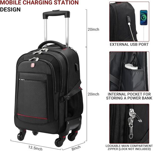 StarCloud 45L Rolling Backpack for 17.3" Laptop - 22x14x9", Water-Resistant Luggage with 4 Extra Wheels, Roller Travel Laptop Backpack for Business, Wheeled Backpack for Travel and Commuting in Kuwait