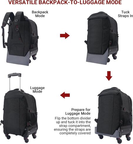 StarCloud 45L Rolling Backpack for 17.3" Laptop - 22x14x9", Water-Resistant Luggage with 4 Extra Wheels, Roller Travel Laptop Backpack for Business, Wheeled Backpack for Travel and Commuting in Kuwait