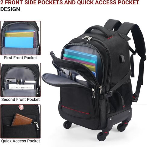 StarCloud 45L Rolling Backpack for 17.3" Laptop - 22x14x9", Water-Resistant Luggage with 4 Extra Wheels, Roller Travel Laptop Backpack for Business, Wheeled Backpack for Travel and Commuting in Kuwait
