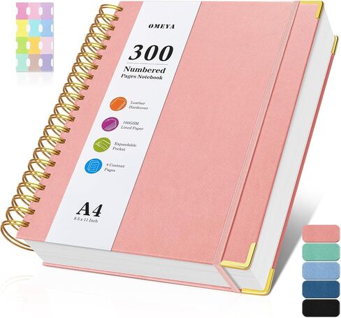 Spiral Notebook 8.5" x 11", 300 Numbered Pages Notebooks College Ruled with Contens, 100GSM Thick Journal for Women Men, Hardcover Leather Lined Journal for Writing, Large A4 Notebooks for Work School in Kuwait