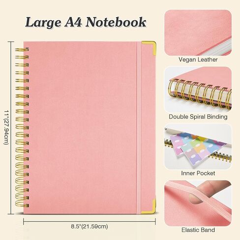 Spiral Notebook 8.5" x 11", 300 Numbered Pages Notebooks College Ruled with Contens, 100GSM Thick Journal for Women Men, Hardcover Leather Lined Journal for Writing, Large A4 Notebooks for Work School in Kuwait