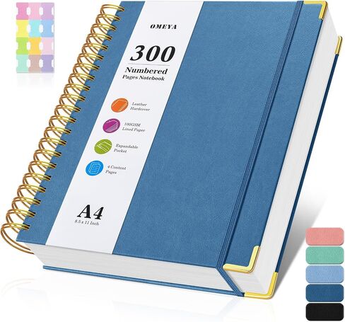 Spiral Notebook 8.5" x 11", 300 Numbered Pages Notebooks College Ruled with Contens, 100GSM Thick Journal for Women Men, Hardcover Leather Lined Journal for Writing, Large A4 Notebooks for Work School in Kuwait